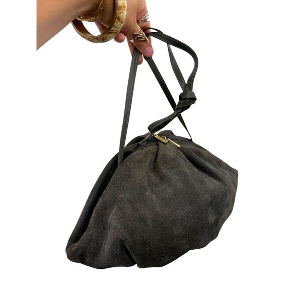 1960's MEYER USA gray suede leather triangle ruched purse - Picture 7 of 7